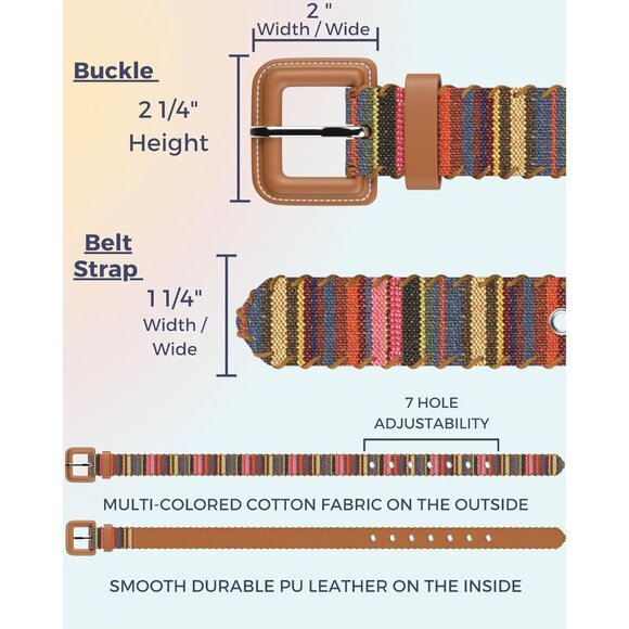 Womens Woven Multicolor Belt Brown Vegan Leather Adjustable for Casual Wear - Picture 5 of 6
